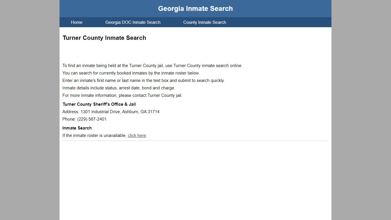 Turner County Jail Inmate Search